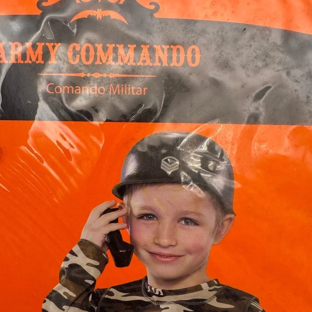 NEW - Army Commando Costume Child Jumpsuit Helmet Walkie Vest Canteen Size M 7-8
